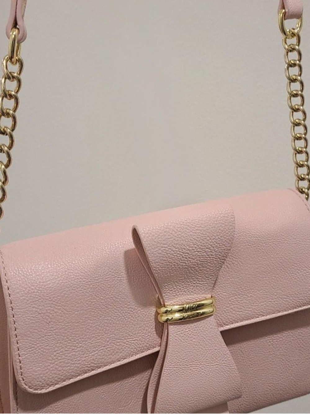 Betsey Johnson Pink Leather Crossbody Bag with Gold Chain